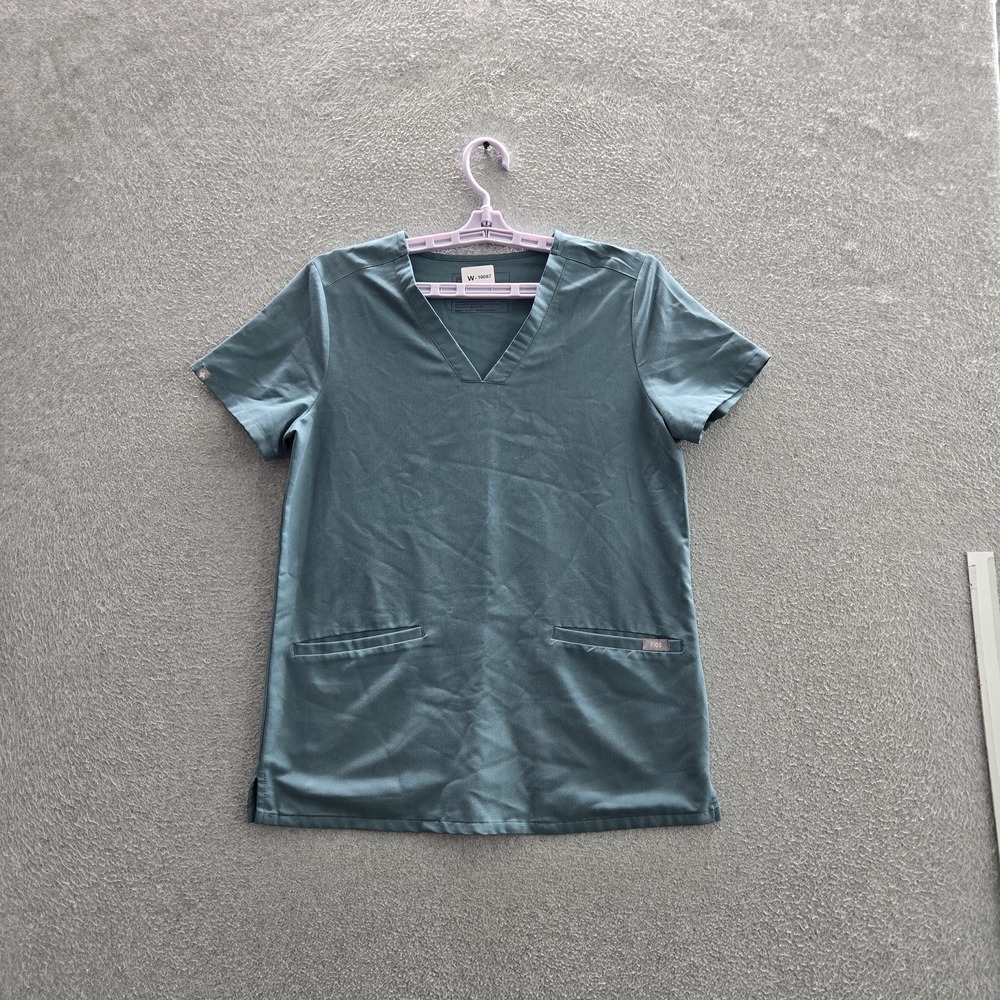 FIGS Women‎ Scrub Top XS Teal Technical Collection V-Neck Scrub Logo